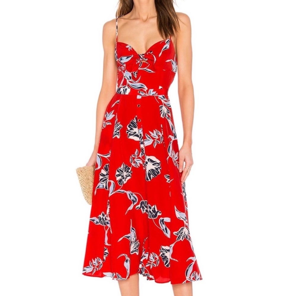 Yumi Kim Red Floral Sweetheart Midi Dress